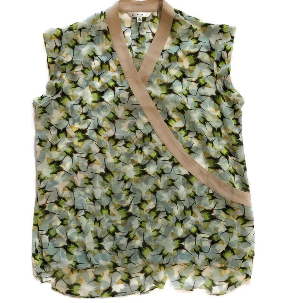 Cabi butterfly pattern wrap blouse